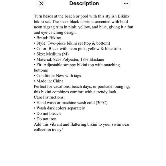 Bikinx Black w/Neon Pink Trim Bikini Set Women’s Medium Two Piece Swimsuit - Picture 2 of 11